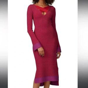 Hervé Léger Cross neck Sheath Ribbed knit Classy Stretch midi Dress contrast MED